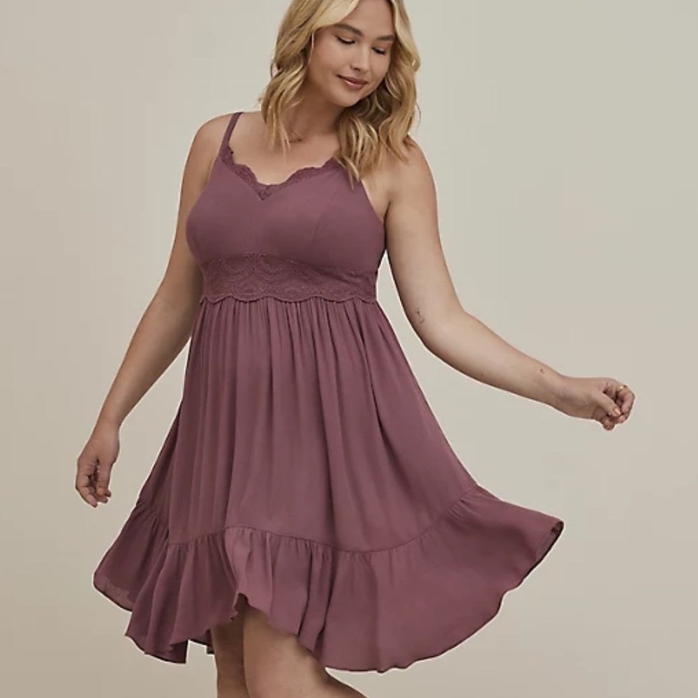 Torrid Gauze Purple Hanky Hem Mini Dress
